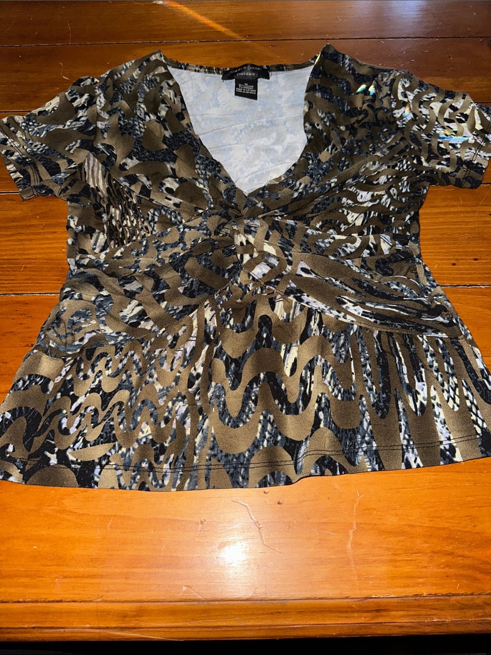 Cable & Gauge Olive, Black & Cream Twist-Front V-Neck Top